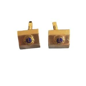 PAIR OF VINTAGE LIONS CLUB CUFFLINKS. 10K GP swank Gold plated vtg blue logo Dad